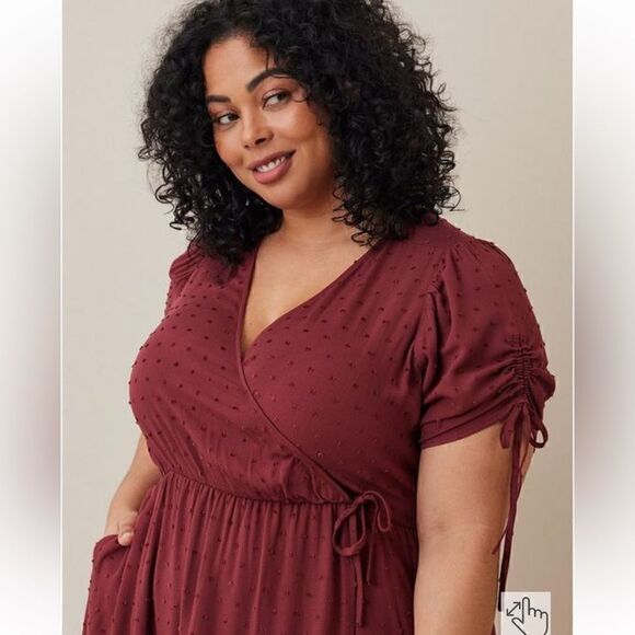 NEW TORRID Women's Midi Swiss Linen Wrap Surplice Dress size M/L - Picture 3 of 12